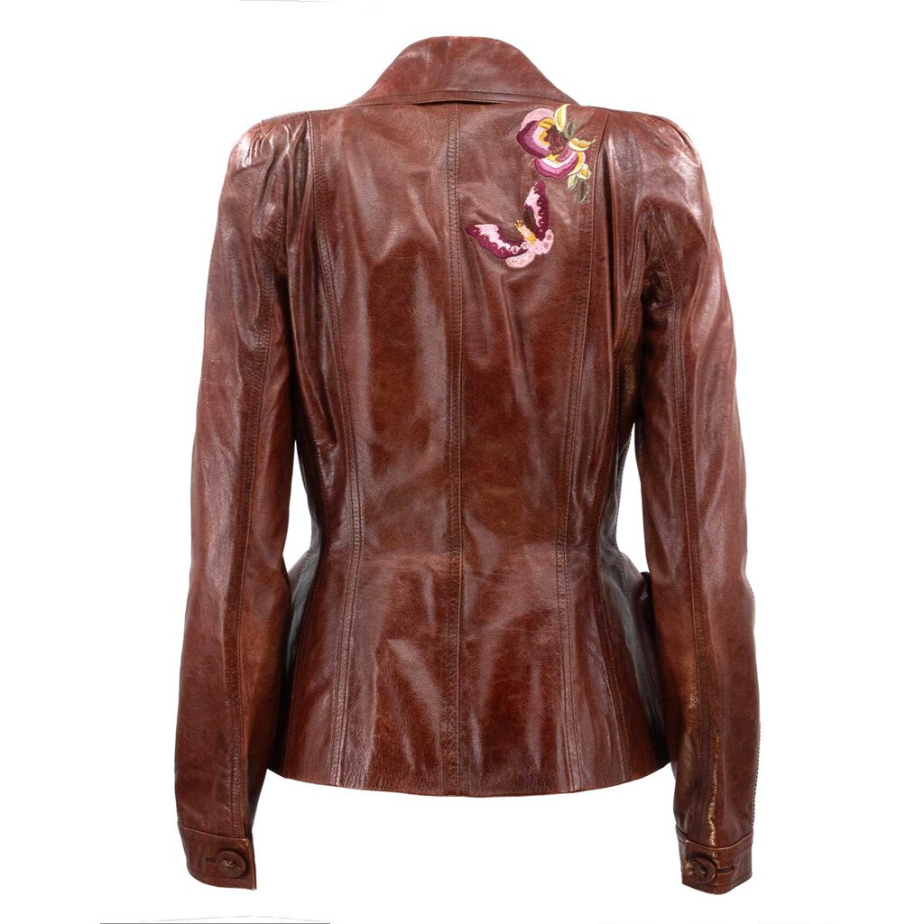 2005 John Galliano Floral Embroidered Leather Bar Jacket