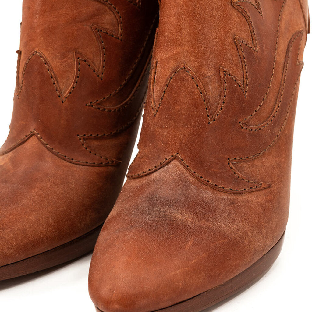 Leather Ankle Boots with Western Detail