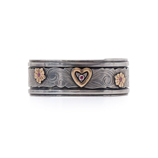 Gold Heart & Flowers Cuff