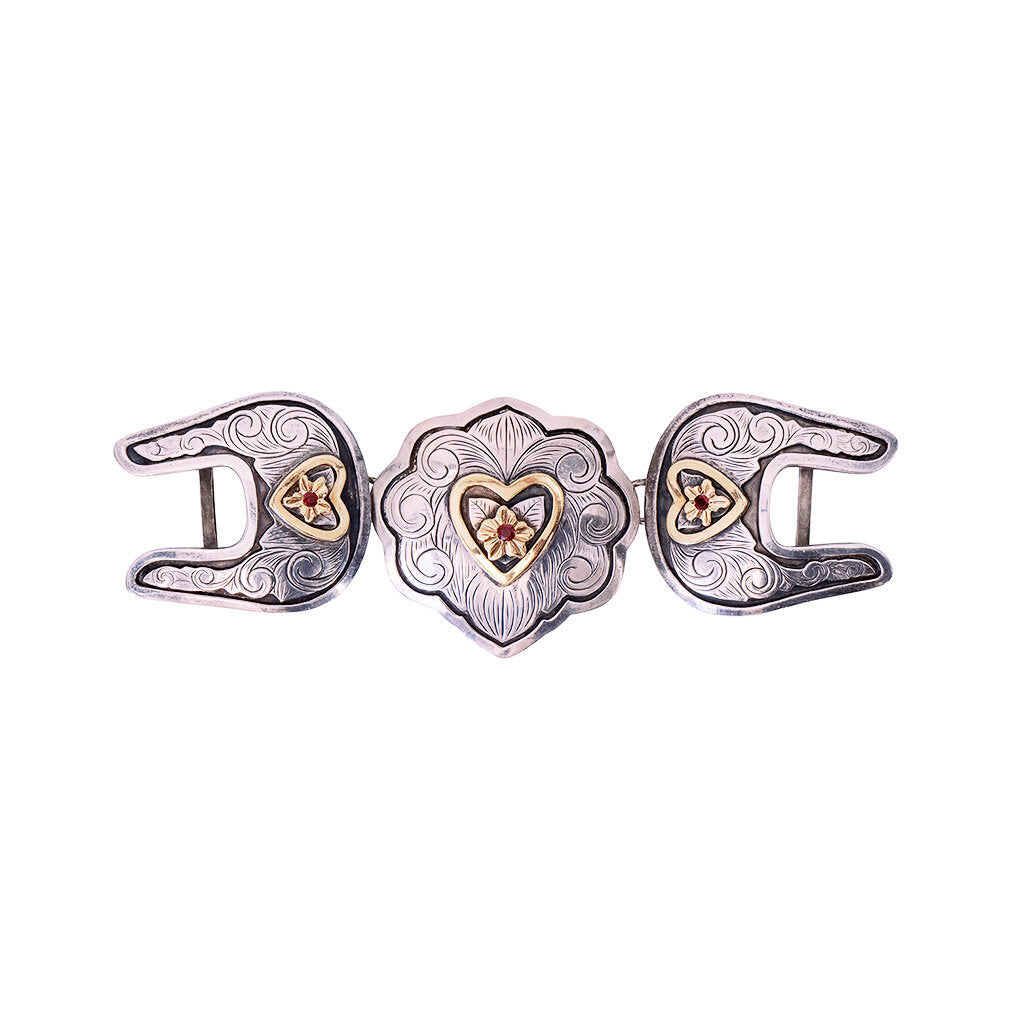 Gold Hearts & Flower Three-Piece Belt Buckle