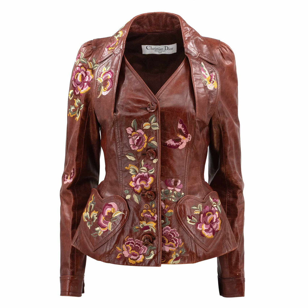 2005 John Galliano Floral Embroidered Leather Bar Jacket