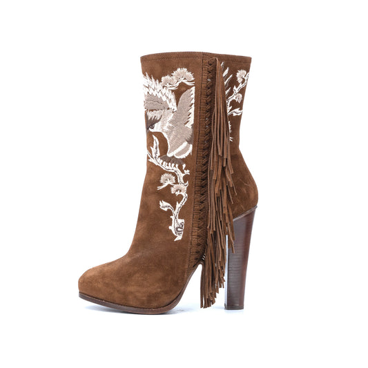 Suede & Fringe Heeled Boot